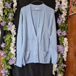 Soft Light Blue Ribbed V-Neck Cardigan by Vicki Wayne